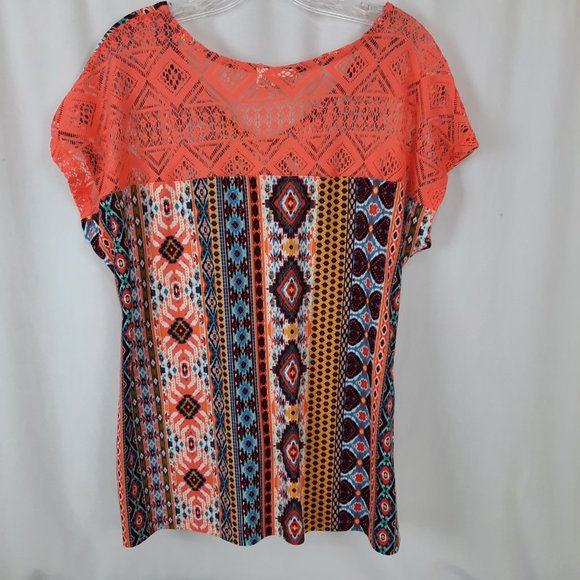 5 For $20.00 Bobbie Brooks Aztec Multicolor Twisted Front/Crochet Back Top - Picture 4 of 11